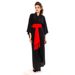 Black Sheer Silk Kimono with Red Crane Sash