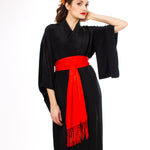Black Sheer Silk Kimono with Red Crane Sash