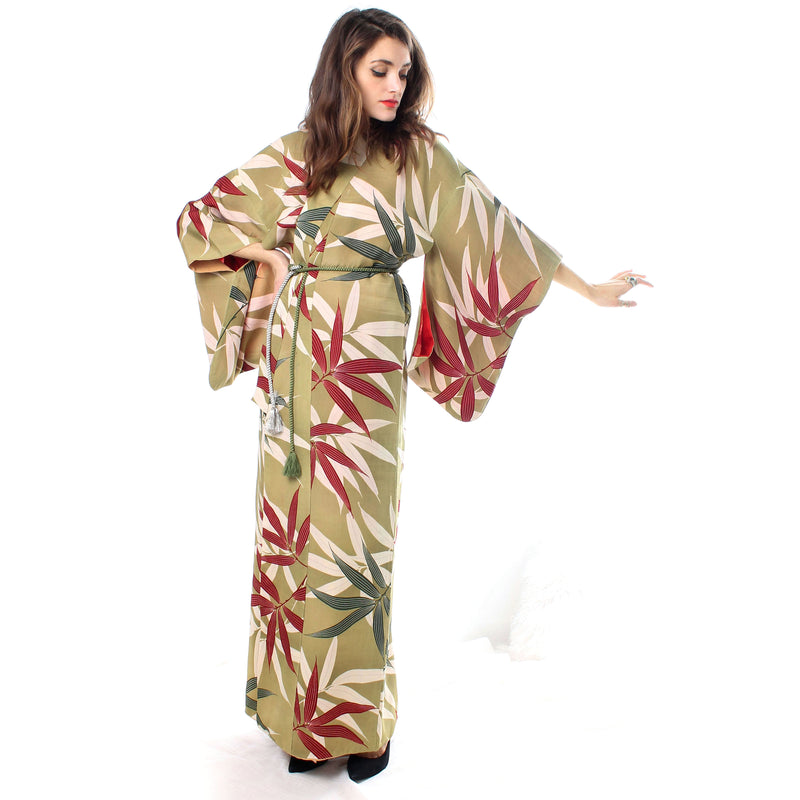 Sage Green Bamboo Leaves Kimono