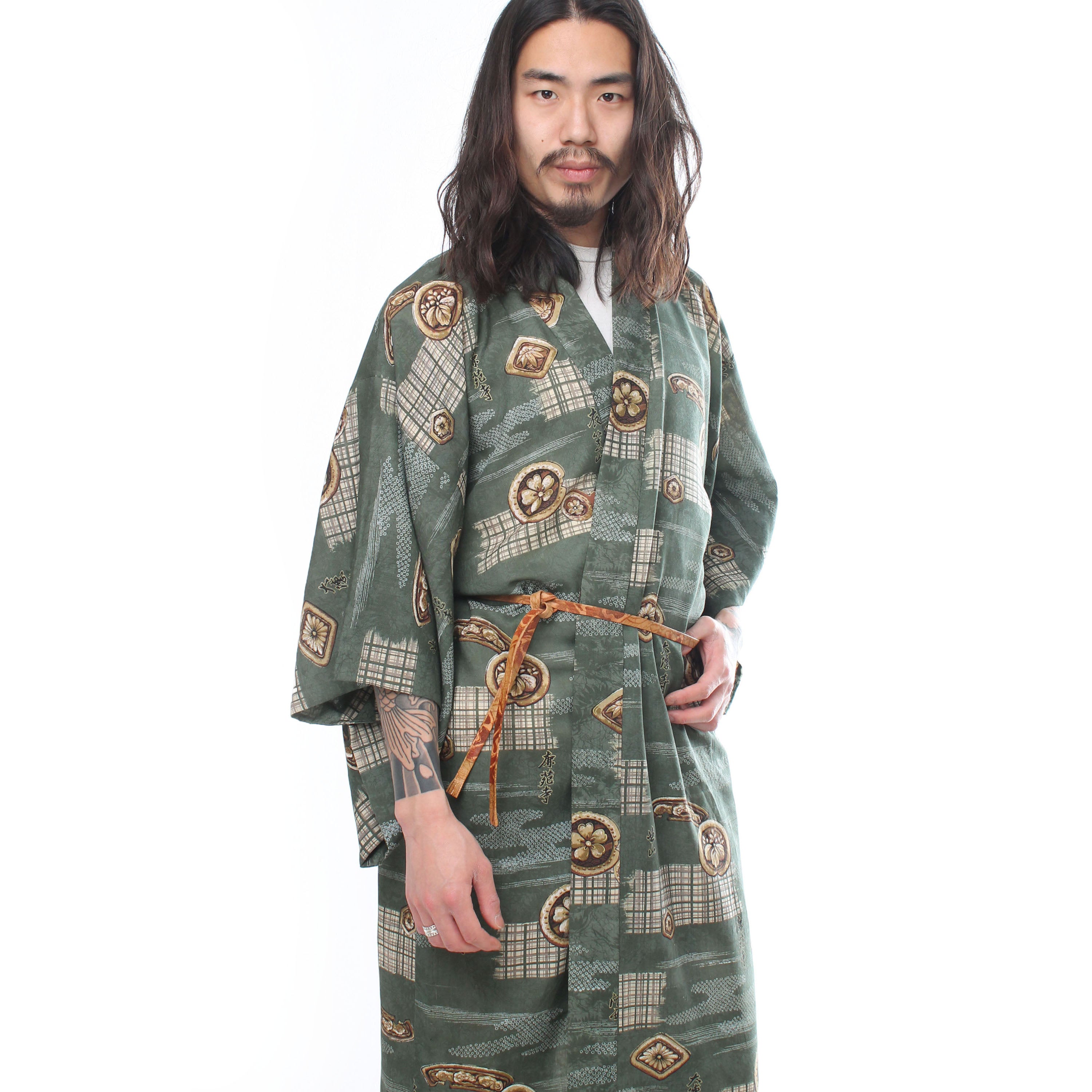 Green Crests & Kanji Mens Kimono – Iki Kimono NYC