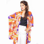 Orange Flowers & Fans Kimono