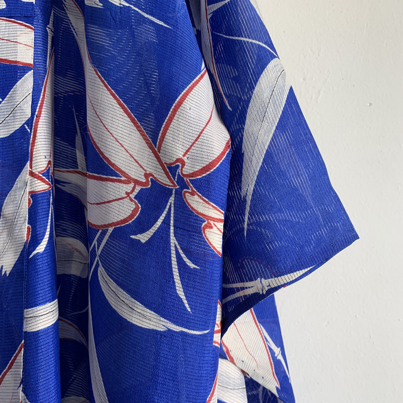 Bamboo Leaf Blue Summer Silk Kimono