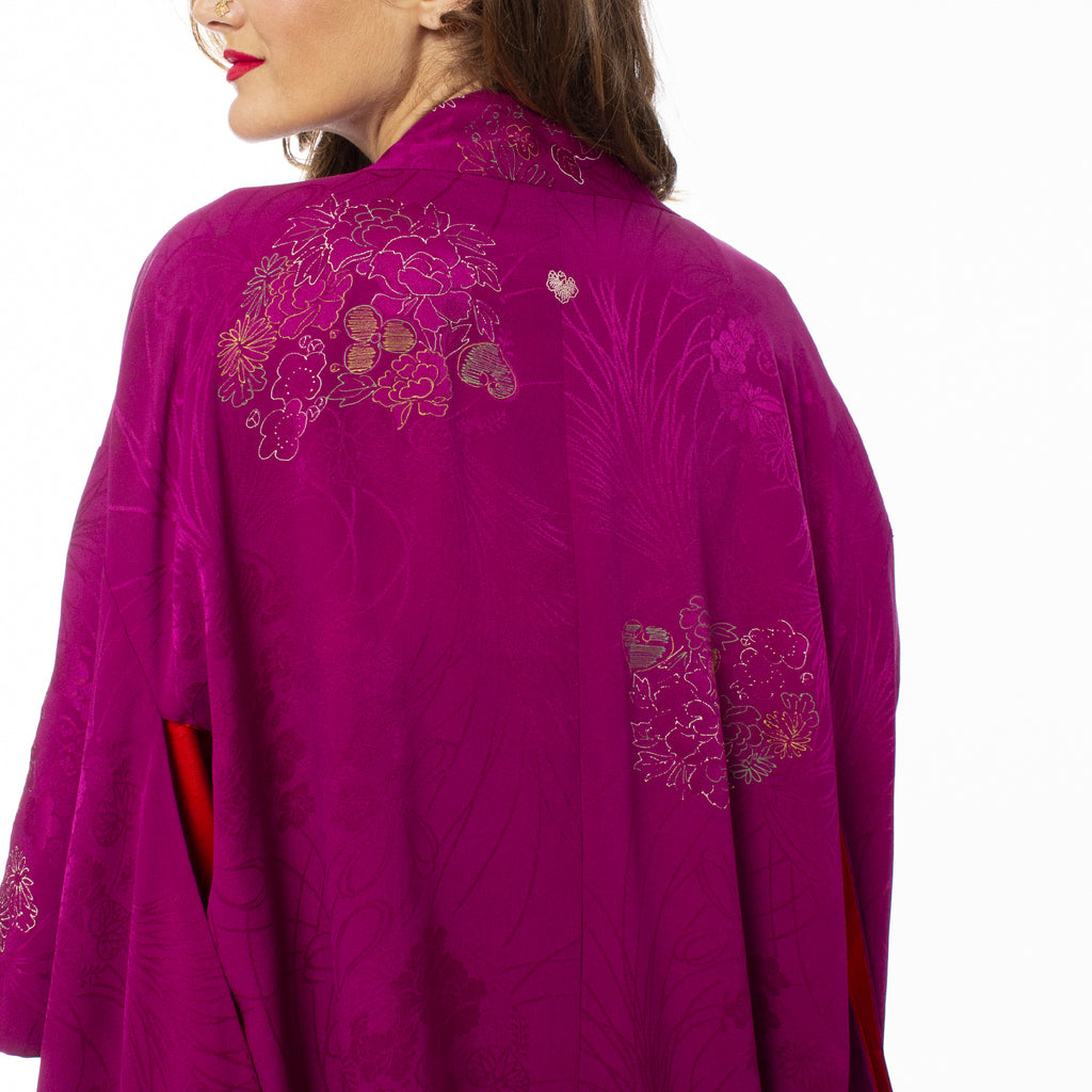 Dark Raspberry Floral Silk Haori Jacket
